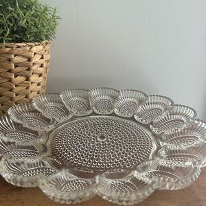 Indiana Glass Hobnail Clear Glass Devilled Egg Plate scalloped rim 12”